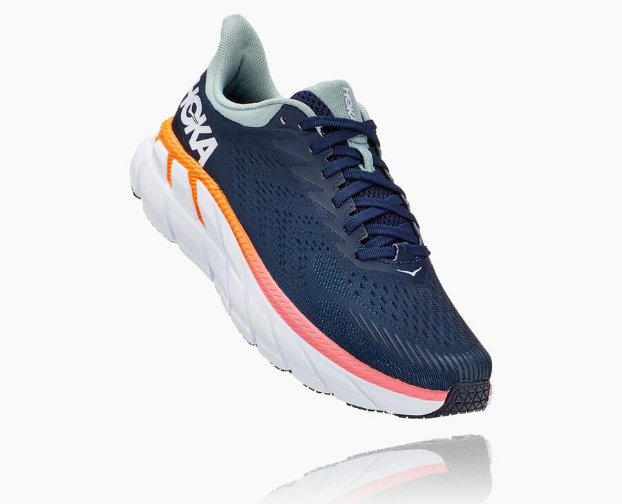 Hoka One One Hardloopschoenen Dames - Clifton 7 - Donkerblauw/Wit - QR4783592